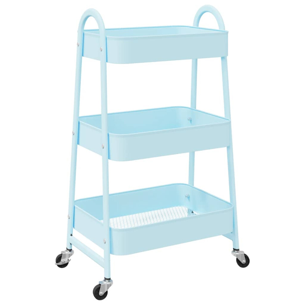 Vidaxl (Blue) Storage Trolley Service Trolley 3-Tier Utility Cart Storage Rack Steel Blue
