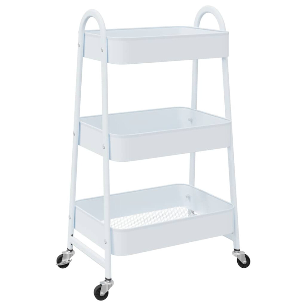 (white) vidaXL Storage Trolley Service Trolley 3-Tier Utility Cart Storage Rack Steel