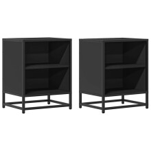 (black, 2 pcs) vidaXL Bedside Cabinets 2 pcs Smoked Oak 40x31x50 cm Engineered Wood and Metal