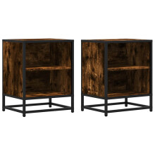 (smoked oak, 2 pcs) vidaXL Bedside Cabinets 2 pcs Smoked Oak 40x31x50 cm Engineered Wood and Metal