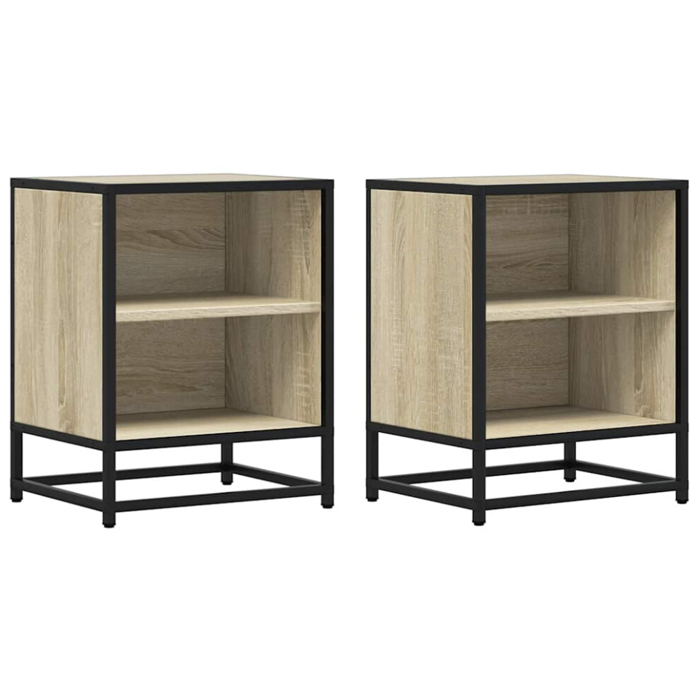 (sonoma oak, 2 pcs) vidaXL Bedside Cabinets 2 pcs Smoked Oak 40x31x50 cm Engineered Wood and Metal