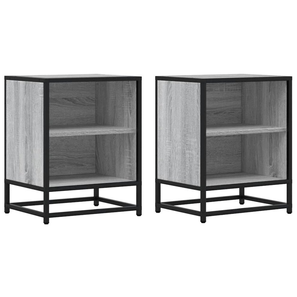 (grey sonoma, 2 pcs) vidaXL Bedside Cabinets 2 Pcs Smoked Oak 40x31x50 Cm Engineered Wood And Metal