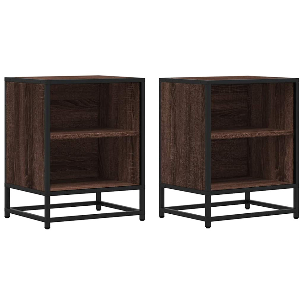 (brown oak, 2 pcs) vidaXL Bedside Cabinets 2 Pcs Smoked Oak 40x31x50 Cm Engineered Wood And Metal