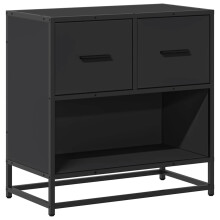 (black) vidaXL Bedside Cabinet Nightstand Bed Side Cabinet Engineered Wood and Metal