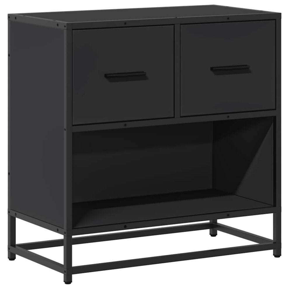 Vidaxl (Black) Bedside Cabinet Nightstand Bed Side Cabinet Engineered Wood And Metal