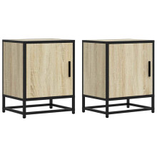 (sonoma oak, 2 pcs) vidaXL Bedside Cabinets 2 pcs Black 40x31x50 cm Engineered Wood and Metal