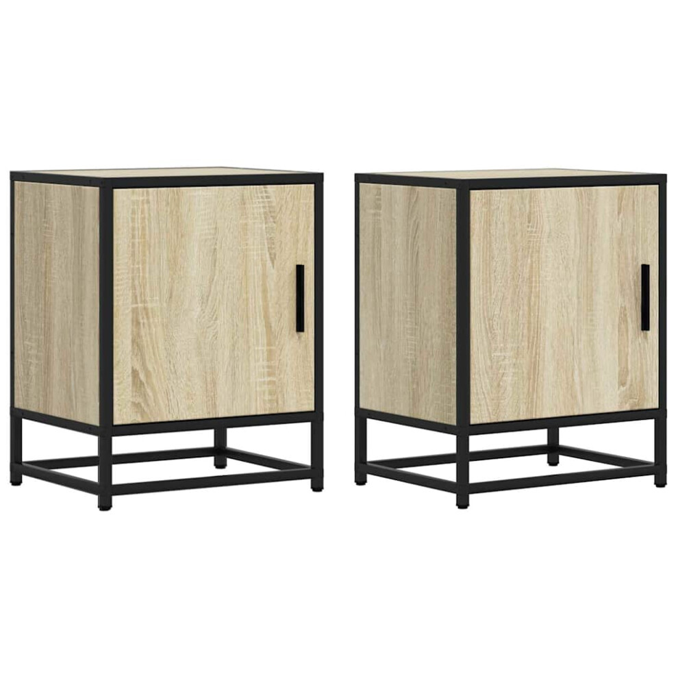 Vidaxl (Sonoma Oak, 2 Pcs) Bedside Cabinets 2 Pcs Black 40X31x50 Cm Engineered Wood And Metal