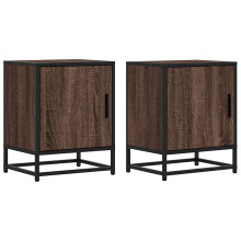 (brown oak, 2 pcs) vidaXL Bedside Cabinets 2 pcs Black 40x31x50 cm Engineered Wood and Metal