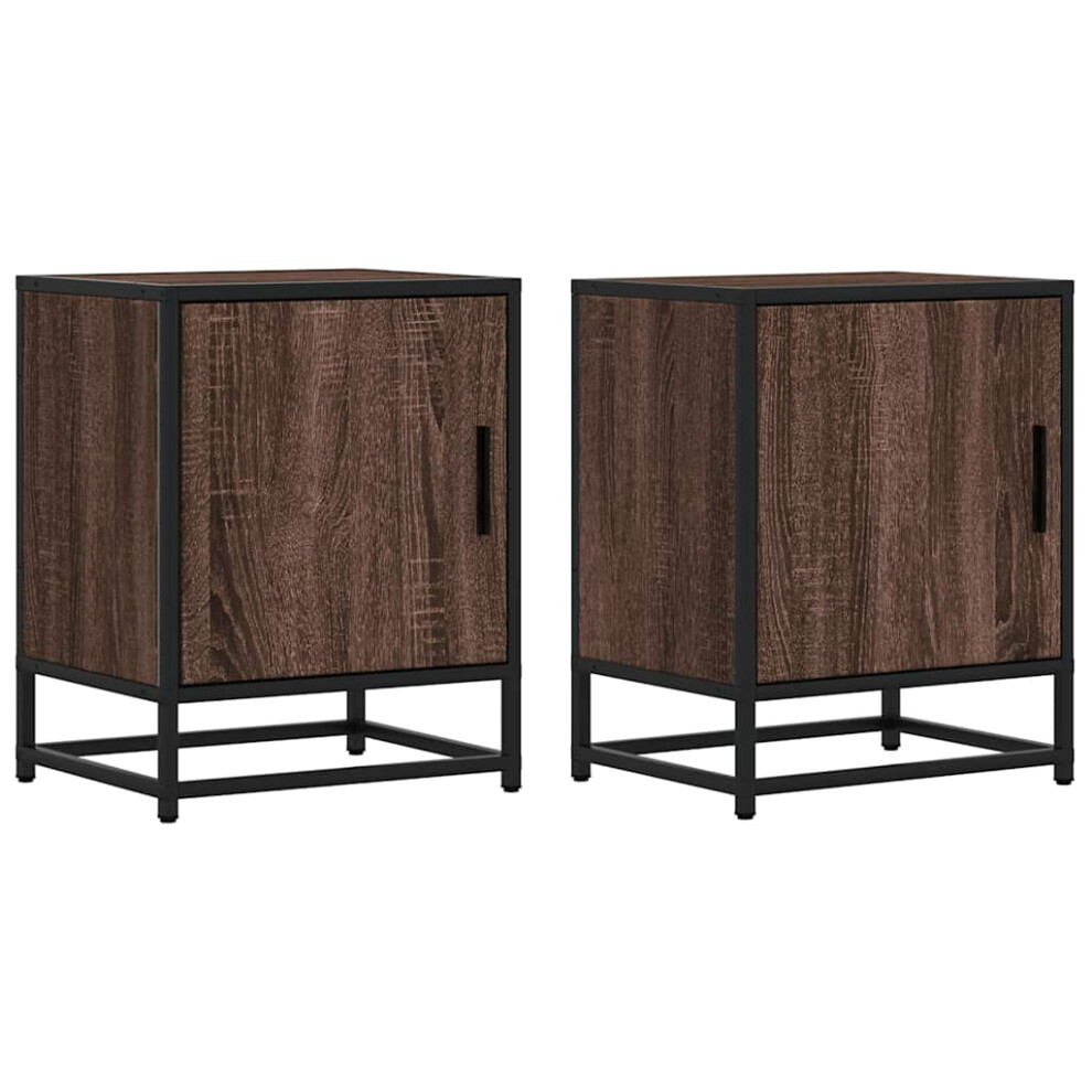 Vidaxl (Brown Oak, 2 Pcs) Bedside Cabinets 2 Pcs Black 40X31x50 Cm Engineered Wood And Metal