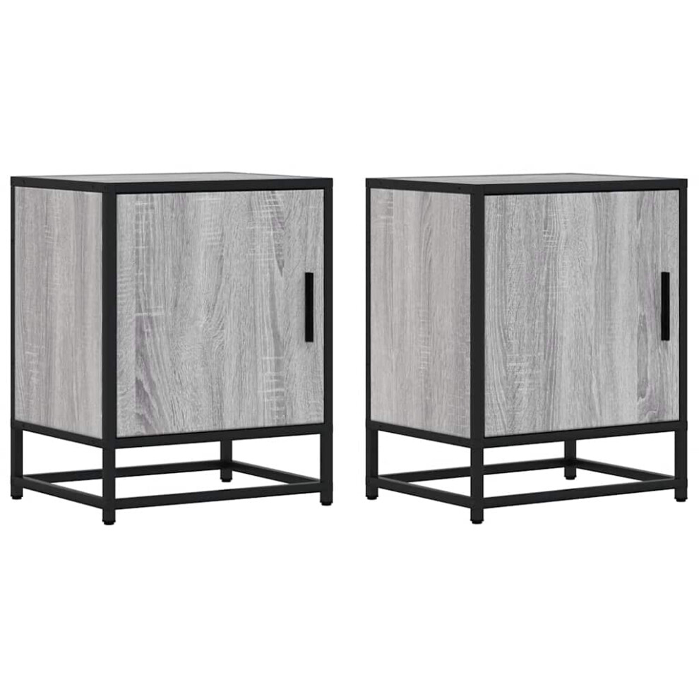 (grey sonoma, 2 pcs) vidaXL Bedside Cabinets 2 pcs Black 40x31x50 cm Engineered Wood and Metal