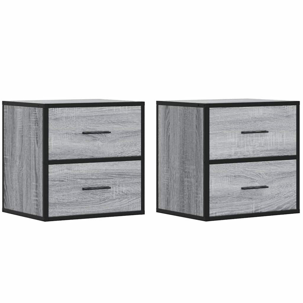 VIDAXL Wall-mounted Bedside Cabinets - 2 pcs - Grey - Engineered Wood - Image 2
