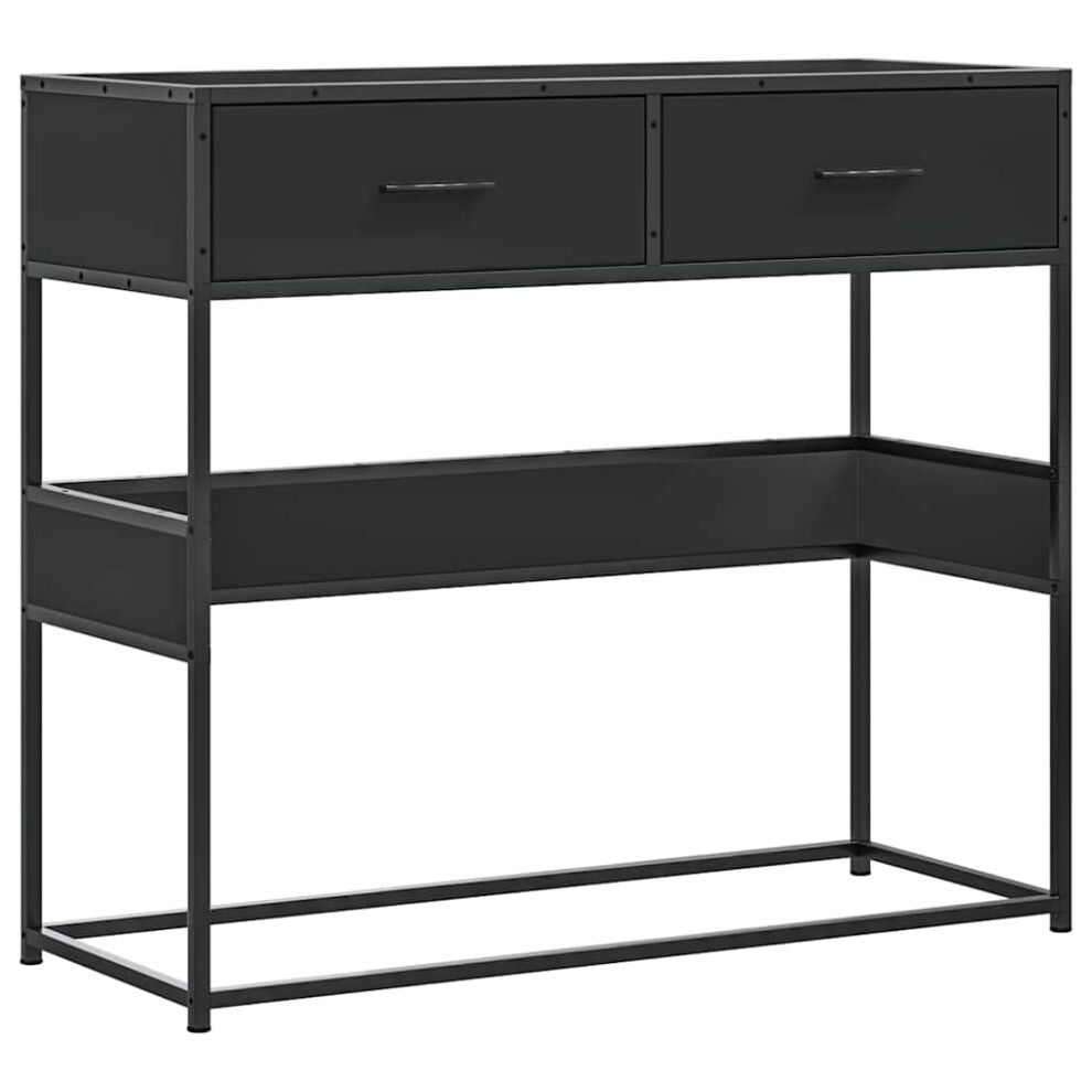 VIDAXL Console Table in Black, 90x35x80 cm Engineered Wood Hall Table with 2 Drawers and Metal Legs - Image 2
