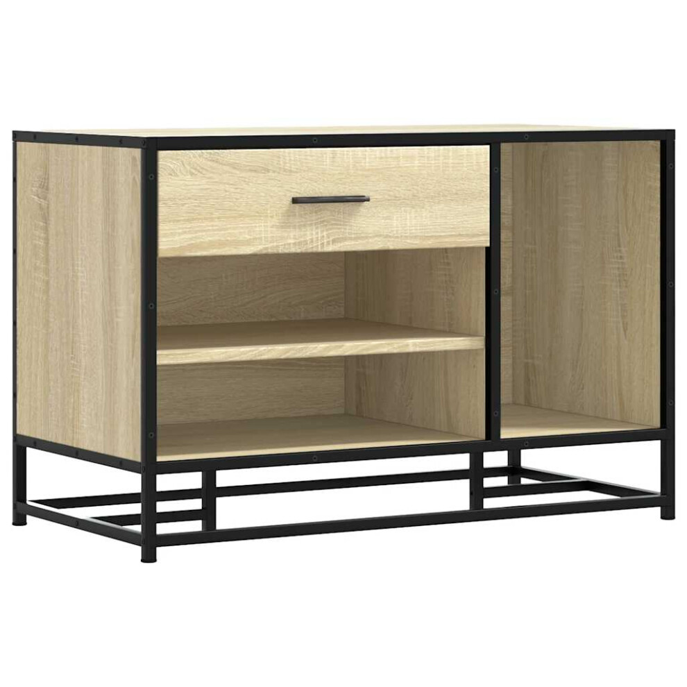 Vidaxl (Sonoma Oak) Shoe Bench Black 80X40x53.5 Cm Engineered Wood And Metal Bench