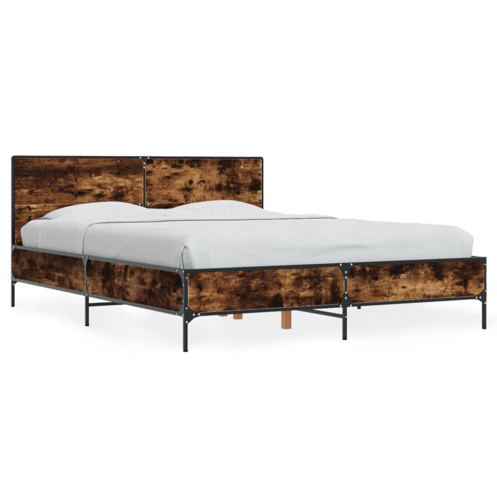 Vidaxl (Smoked Oak, 140 X 190 Cm) Bed Frame Home Bed Base Smoked Oak 140X190 Cm Engineered Wood And Metal