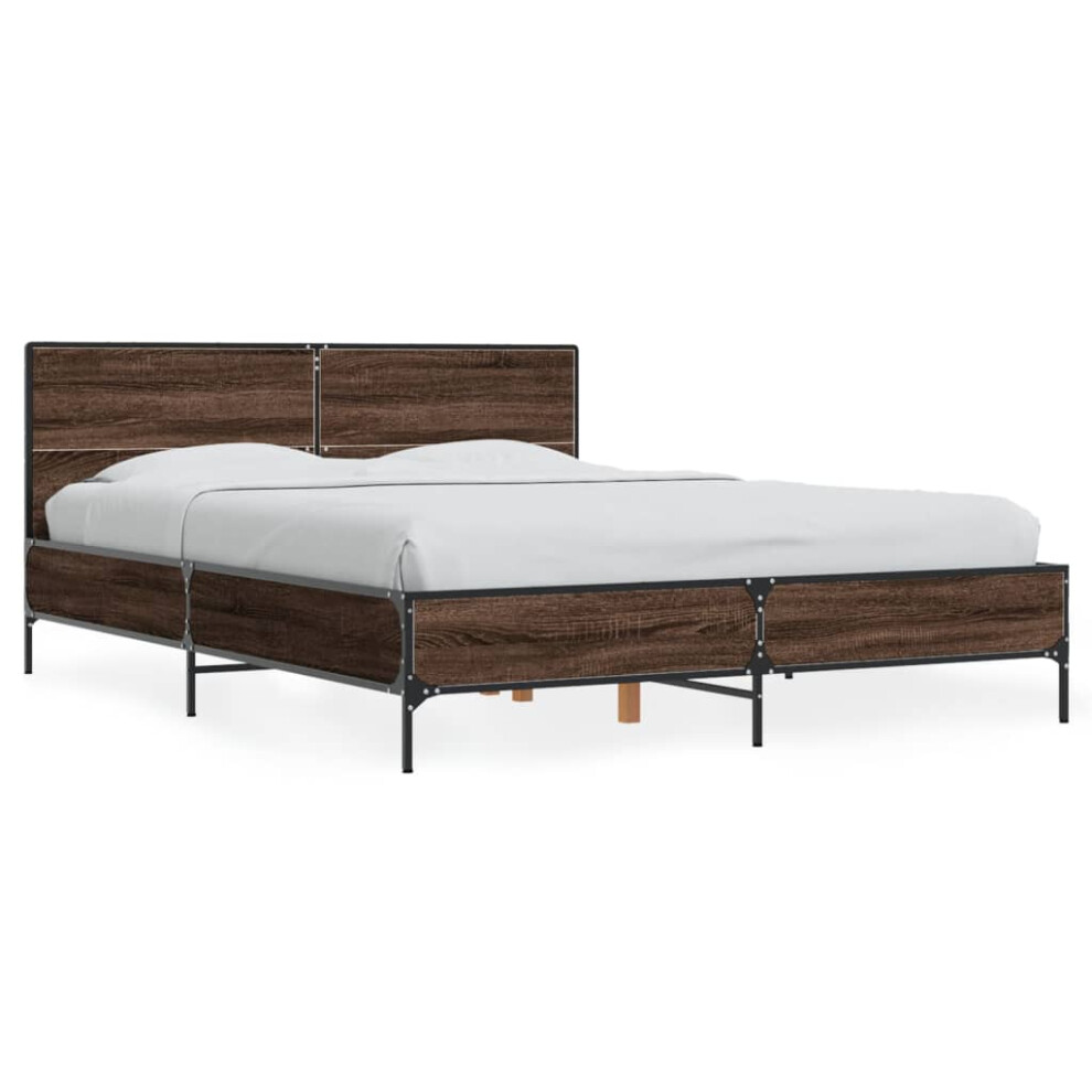 (brown oak, 140 x 190 cm) vidaXL Bed Frame Home Bed Base Smoked Oak 140x190 cm Engineered Wood and Metal