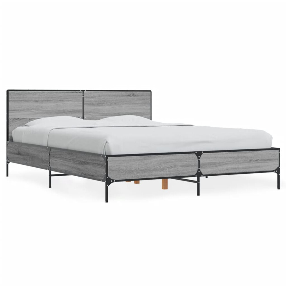 Vidaxl (Grey Sonoma, 120 X 200 Cm) Bed Frame Home Bed Base Smoked Oak 140X190 Cm Engineered Wood And Metal