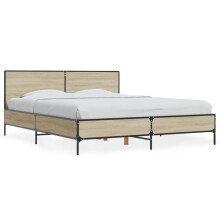 (sonoma oak, 150 x 200 cm) vidaXL Bed Frame Home Bed Base Smoked Oak 140x190 cm Engineered Wood and Metal