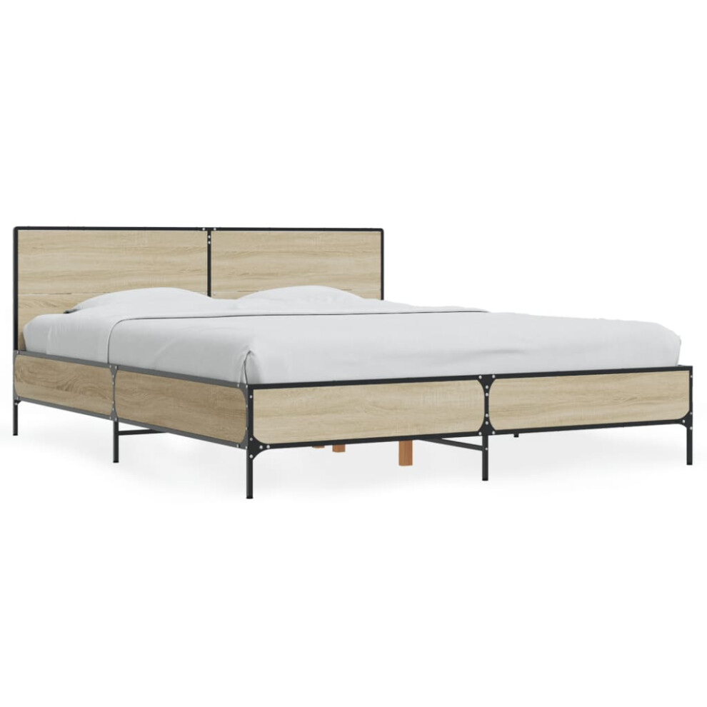 Vidaxl (Sonoma Oak, 150 X 200 Cm) Bed Frame Home Bed Base Smoked Oak 140X190 Cm Engineered Wood And Metal