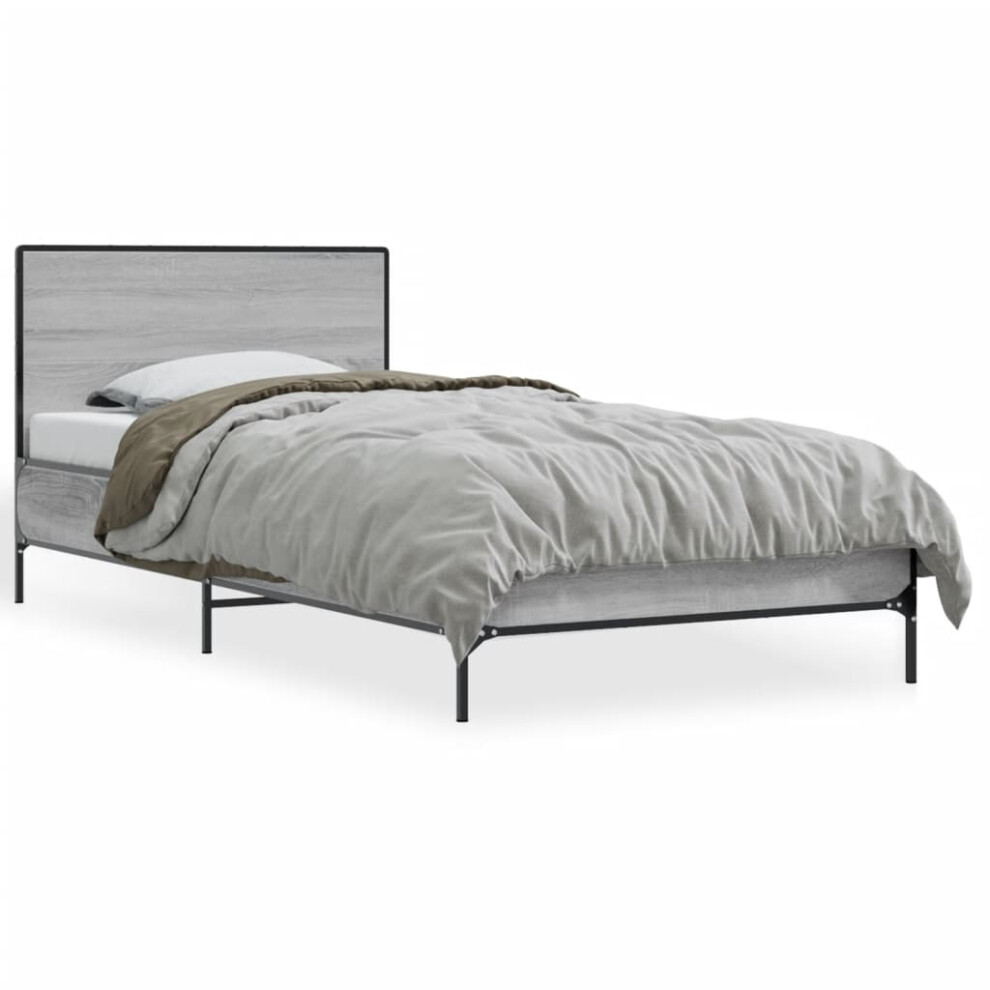 Vidaxl (Grey Sonoma, 75 X 190 Cm) Bed Frame Home Bed Base Smoked Oak 140X190 Cm Engineered Wood And Metal