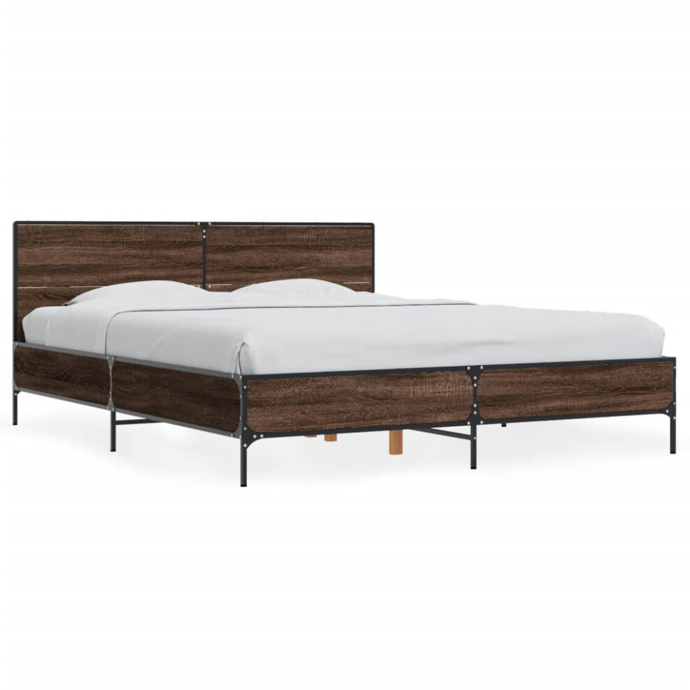 Vidaxl (Brown Oak, 150 X 200 Cm) Bed Frame Home Bed Base Smoked Oak 140X190 Cm Engineered Wood And Metal