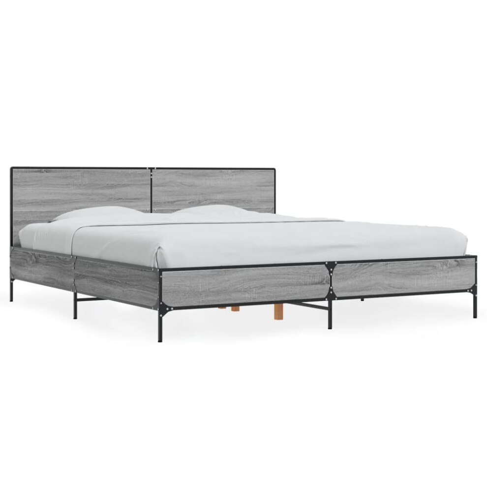 Vidaxl (Grey Sonoma, 200 X 200 Cm) Bed Frame Home Bed Base Smoked Oak 140X190 Cm Engineered Wood And Metal
