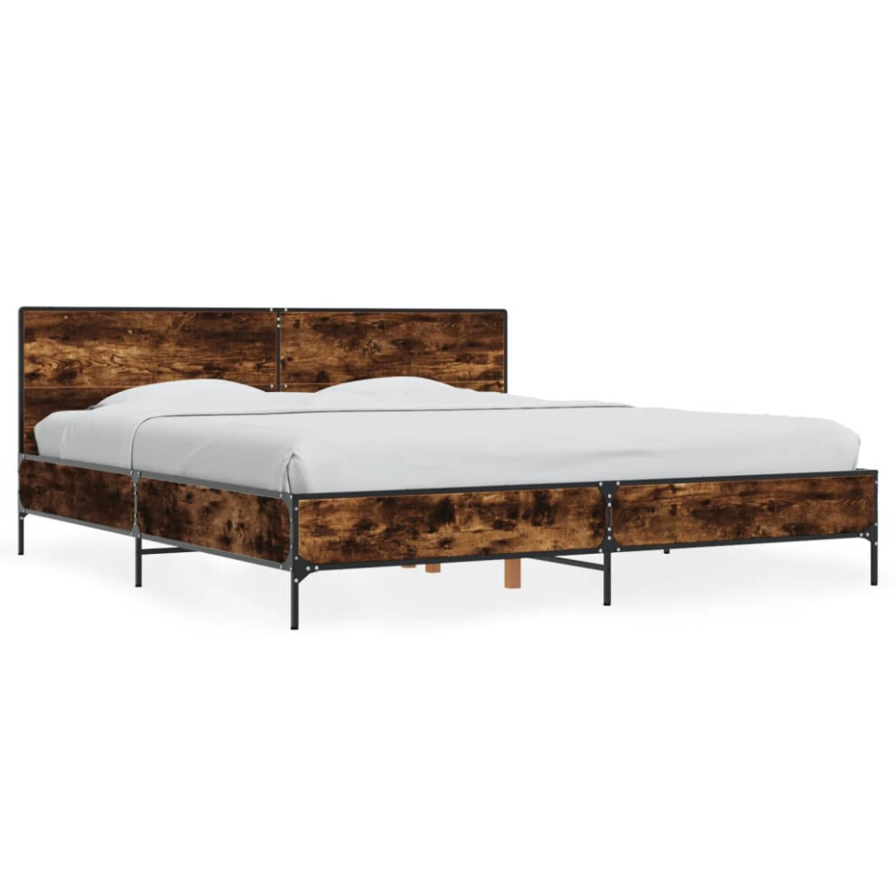 Vidaxl (Smoked Oak, 200 X 200 Cm) Bed Frame Home Bed Base Smoked Oak 140X190 Cm Engineered Wood And Metal