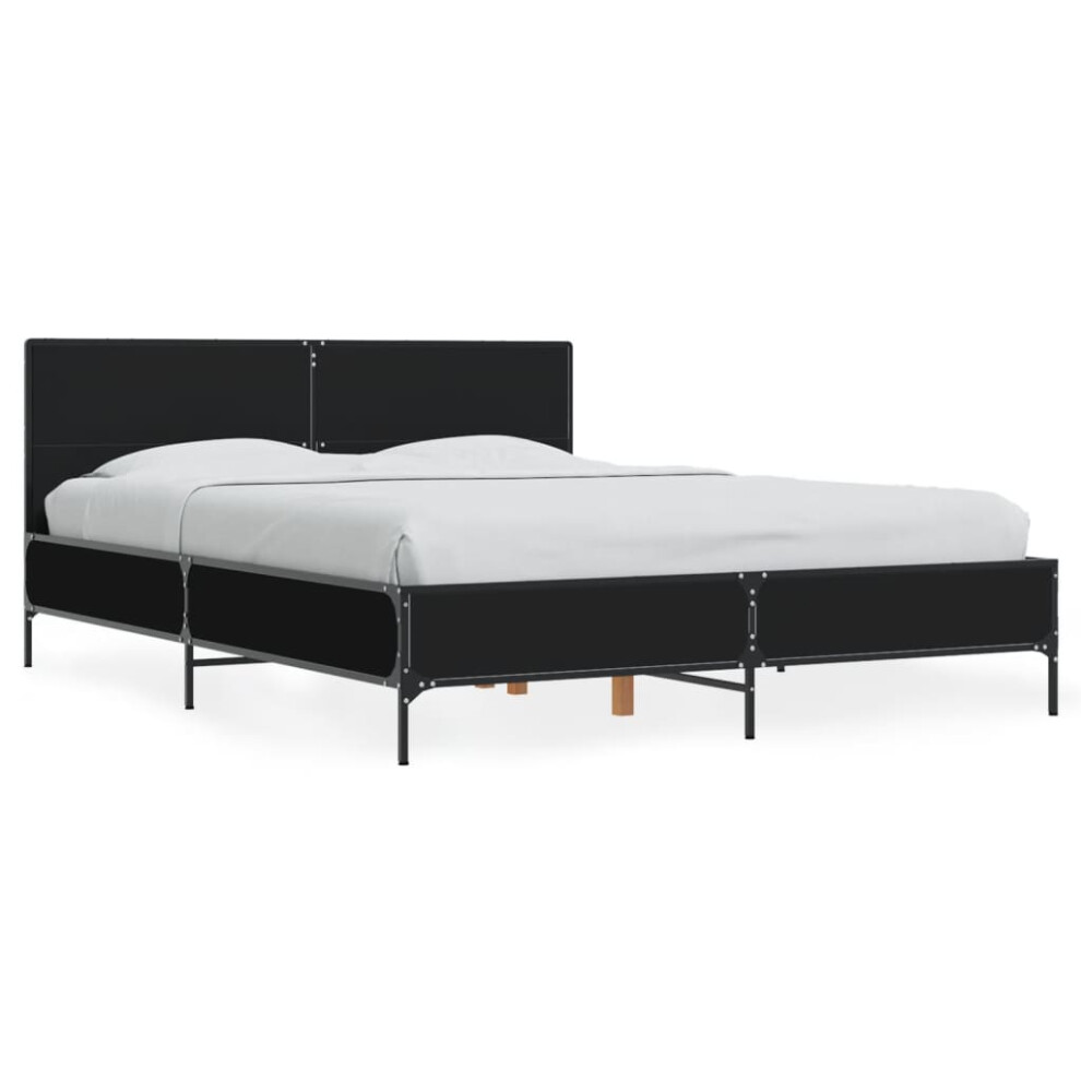 Vidaxl (Black, 120 X 200 Cm) Bed Frame Home Bed Base Smoked Oak 140X190 Cm Engineered Wood And Metal