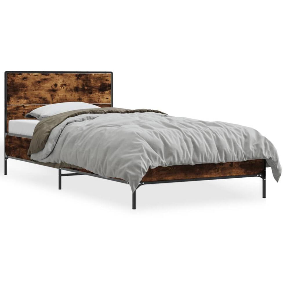 (smoked oak, 90 x 200 cm) vidaXL Bed Frame Home Bed Base Smoked Oak 140x190 cm Engineered Wood and Metal