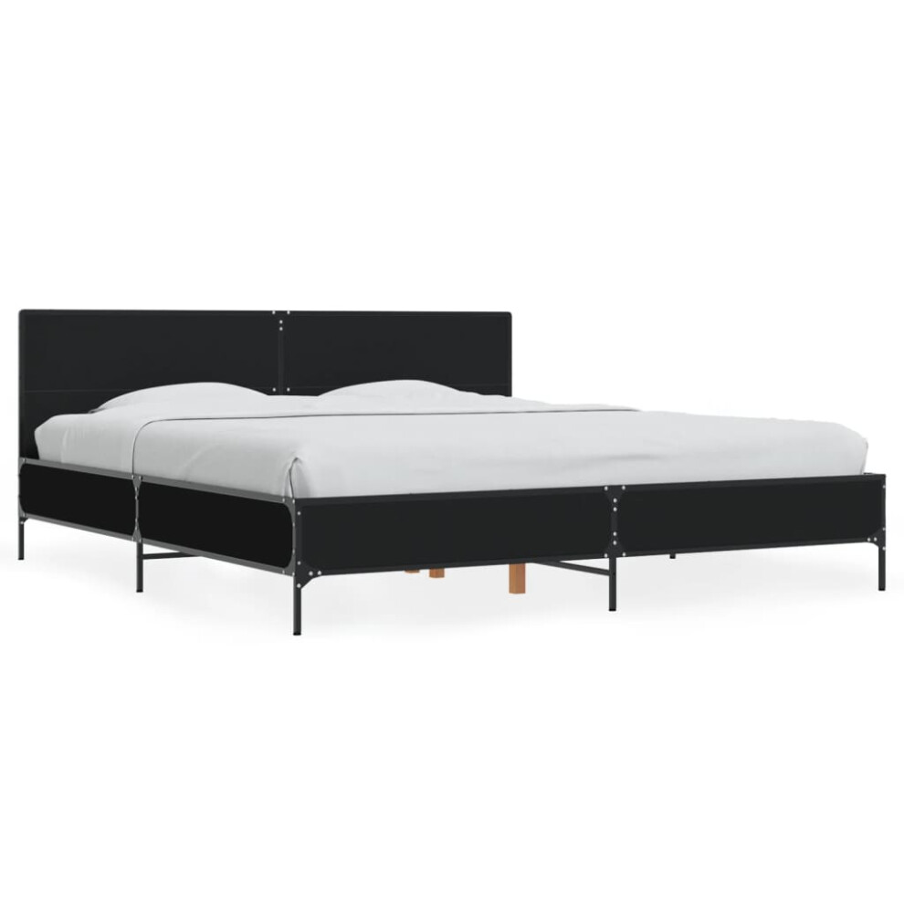 Vidaxl (Black, 180 X 200 Cm) Bed Frame Home Bed Base Smoked Oak 140X190 Cm Engineered Wood And Metal