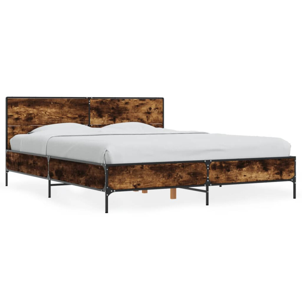 Vidaxl (Smoked Oak, 150 X 200 Cm) Bed Frame Home Bed Base Smoked Oak 140X190 Cm Engineered Wood And Metal