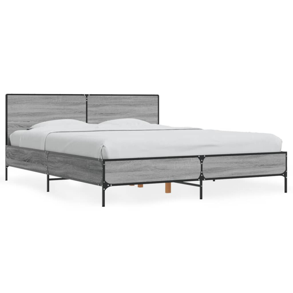 Vidaxl (Grey Sonoma, 160 X 200 Cm) Bed Frame Home Bed Base Smoked Oak 140X190 Cm Engineered Wood And Metal