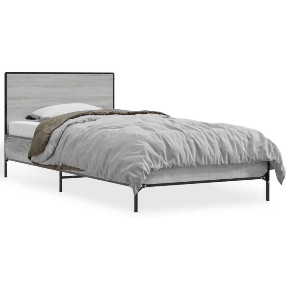 Vidaxl (Grey Sonoma, 100 X 200 Cm) Bed Frame Home Bed Base Smoked Oak 140X190 Cm Engineered Wood And Metal