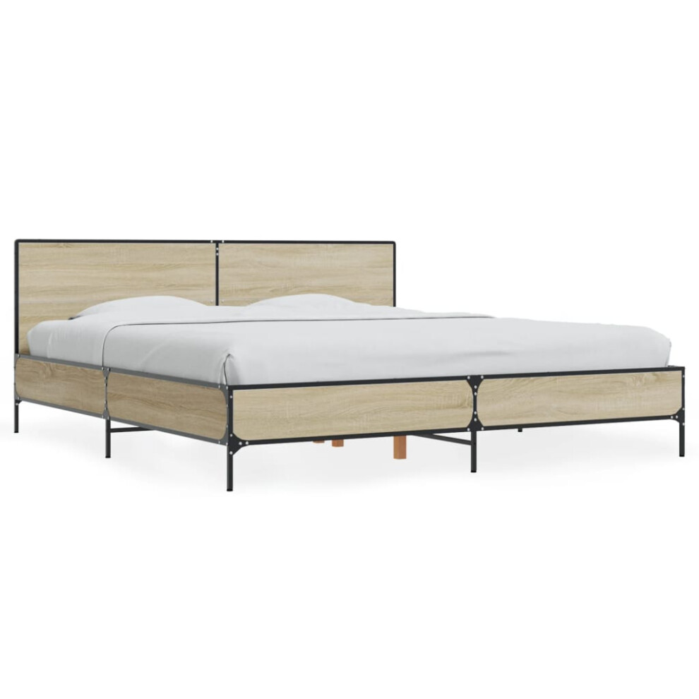 (sonoma oak, 200 X 200 cm) vidaXL Bed Frame Home Bed Base Smoked Oak 140x190 Cm Engineered Wood And Metal