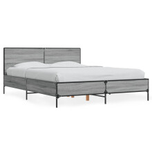 (grey sonoma, 135 x 190 cm) vidaXL Bed Frame Home Bed Base Smoked Oak 140x190 cm Engineered Wood and Metal