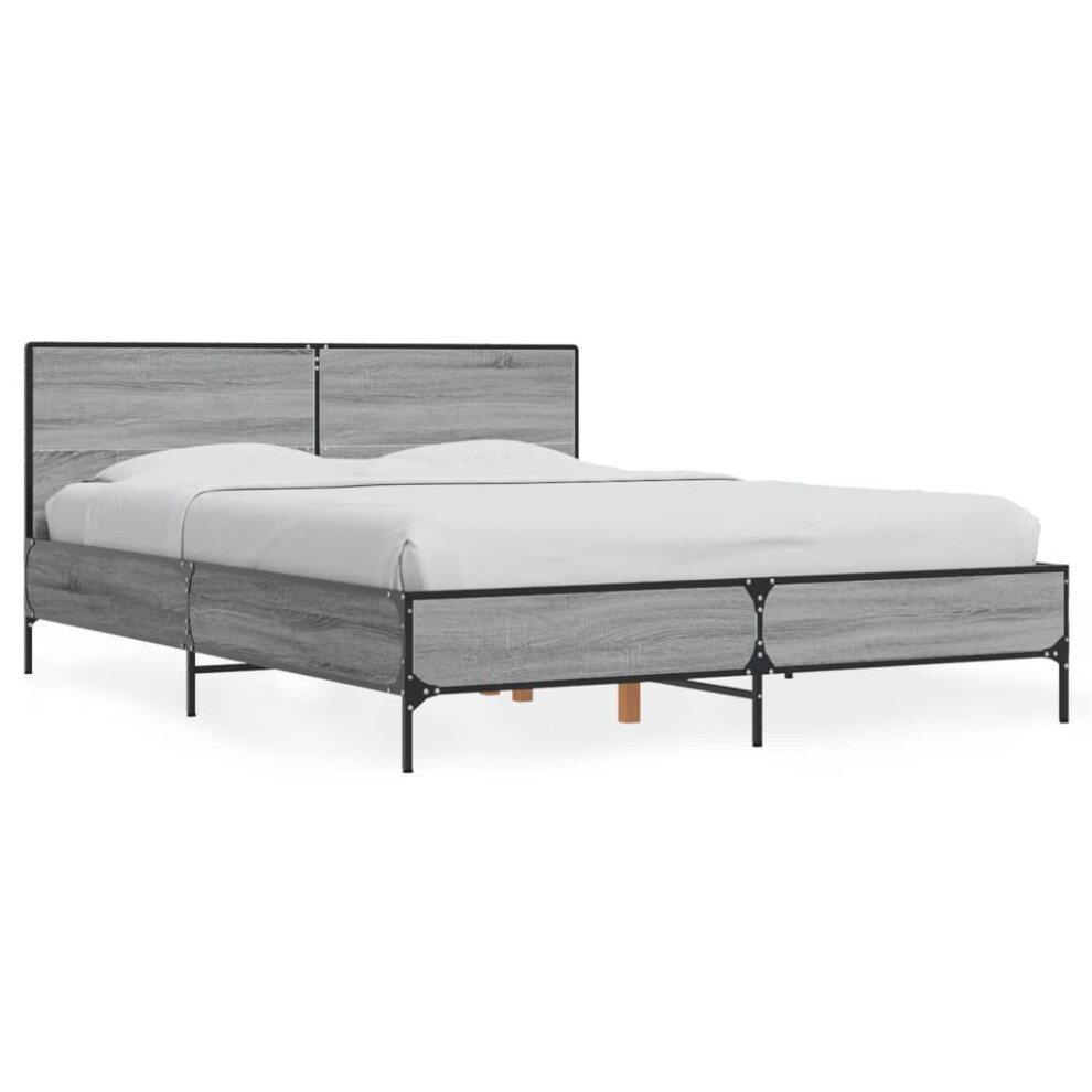 Vidaxl (Grey Sonoma, 135 X 190 Cm) Bed Frame Home Bed Base Smoked Oak 140X190 Cm Engineered Wood And Metal
