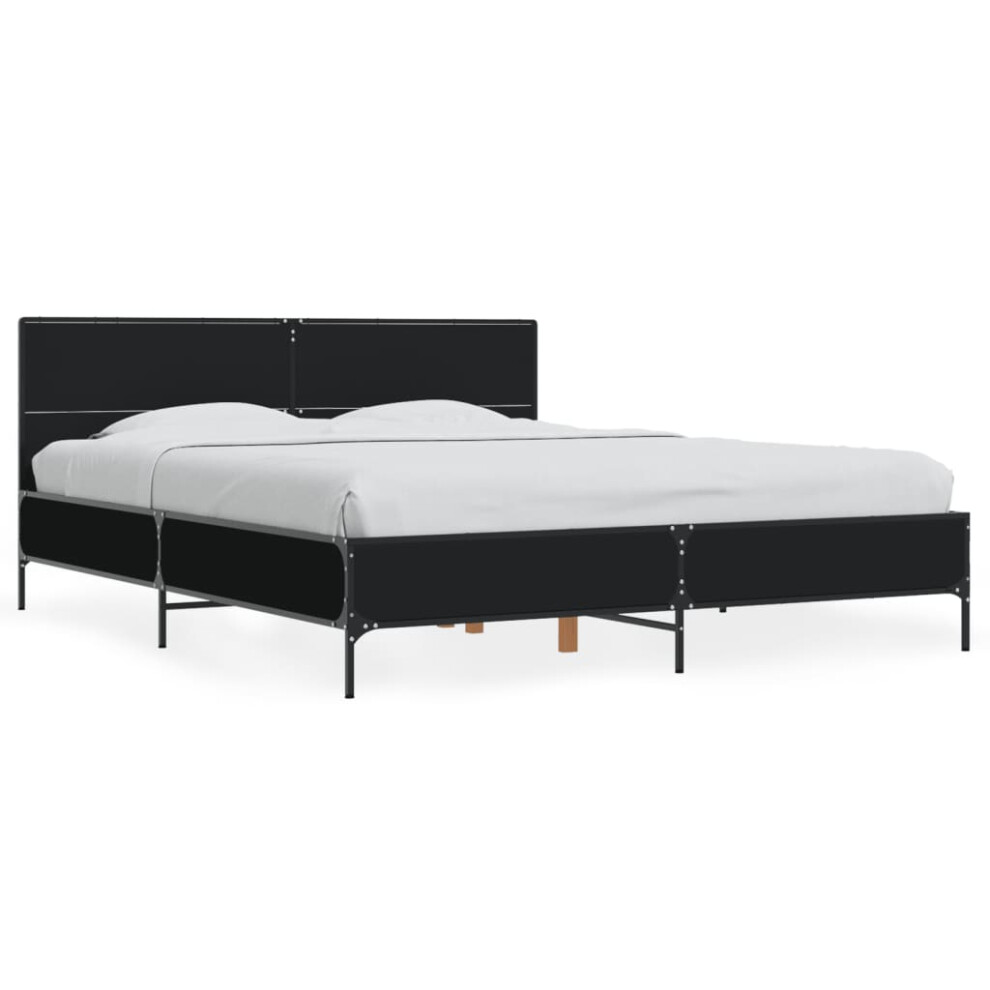 (black, 160 X 200 cm) vidaXL Bed Frame Home Bed Base Smoked Oak 140x190 Cm Engineered Wood And Metal