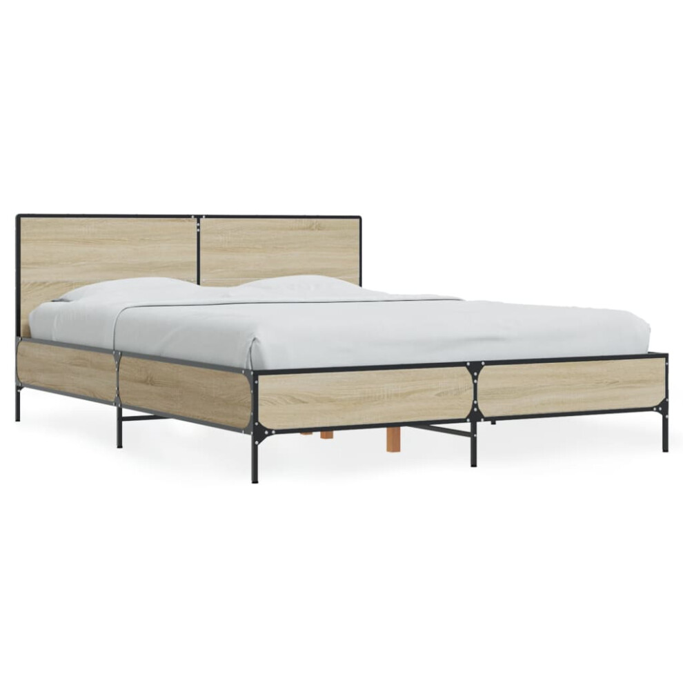 (sonoma oak, 140 X 200 cm) vidaXL Bed Frame Home Bed Base Smoked Oak 140x190 Cm Engineered Wood And Metal