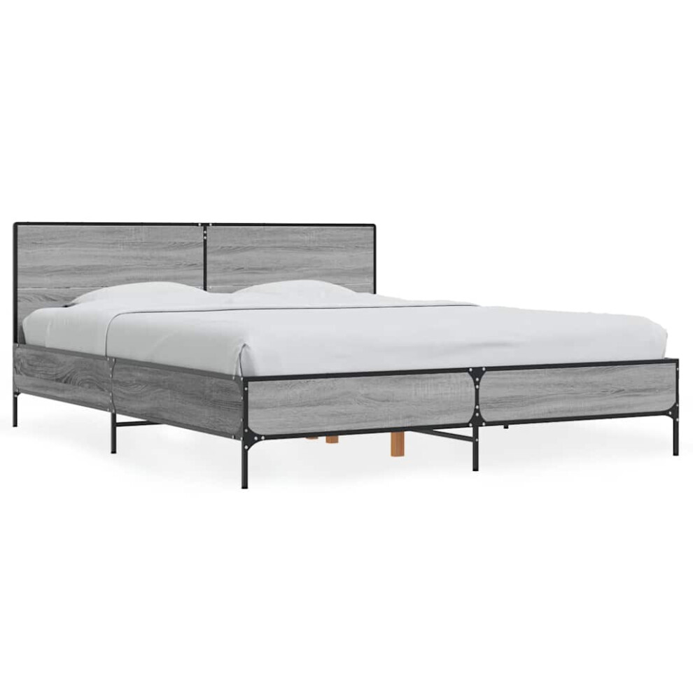 Vidaxl (Grey Sonoma, 150 X 200 Cm) Bed Frame Home Bed Base Smoked Oak 140X190 Cm Engineered Wood And Metal