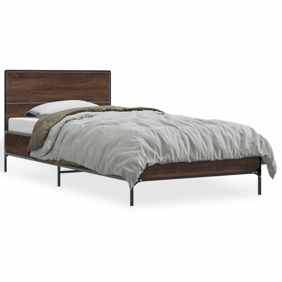 Vidaxl (Brown Oak, 100 X 200 Cm) Bed Frame Home Bed Base Smoked Oak 140X190 Cm Engineered Wood And Metal
