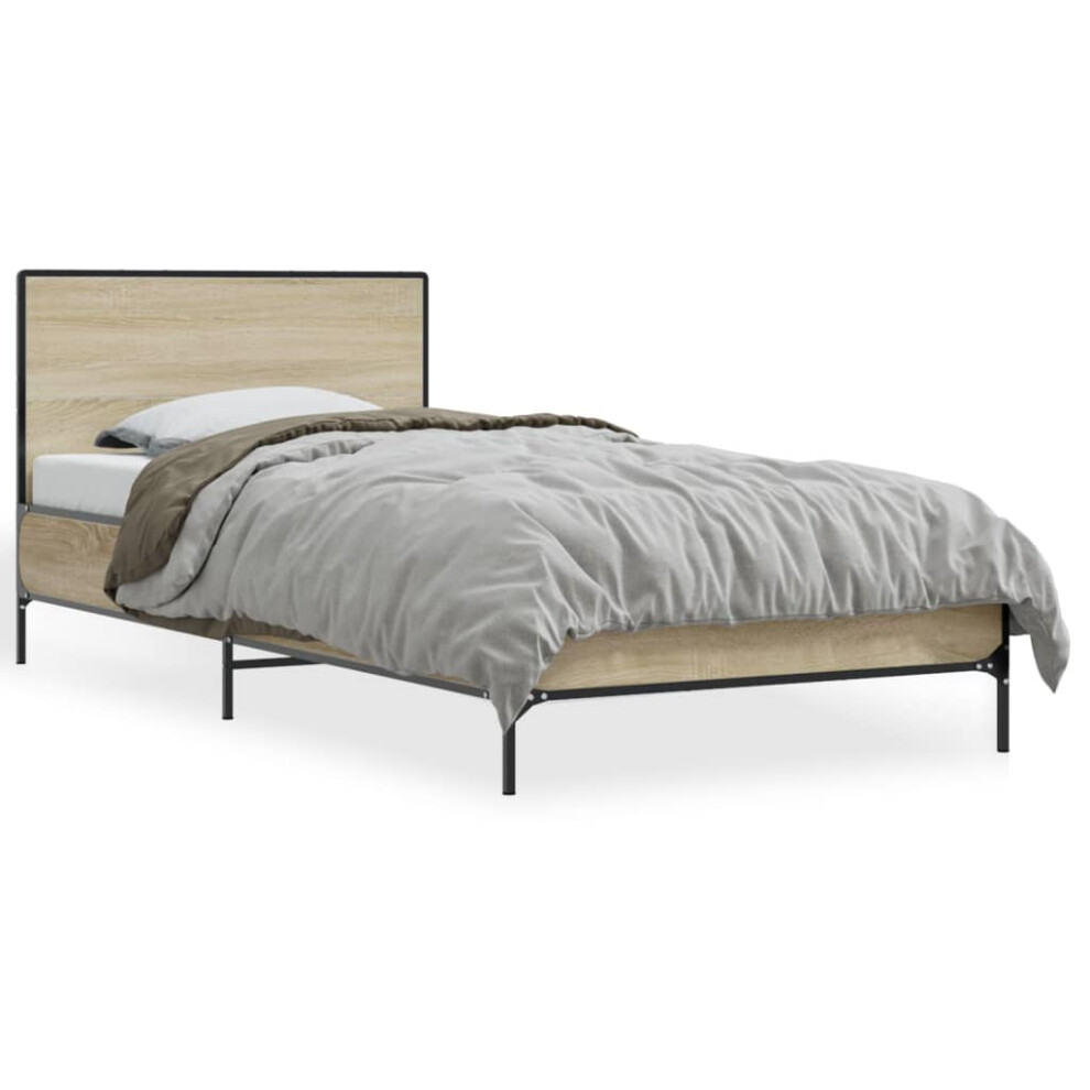 (sonoma oak, 100 x 200 cm) vidaXL Bed Frame Home Bed Base Smoked Oak 140x190 cm Engineered Wood and Metal