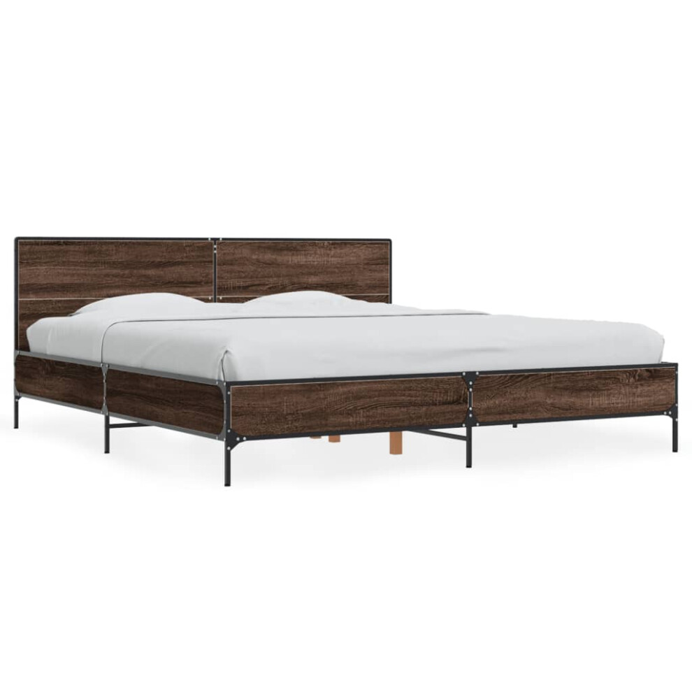 (brown oak, 180 X 200 cm) vidaXL Bed Frame Home Bed Base Smoked Oak 140x190 Cm Engineered Wood And Metal