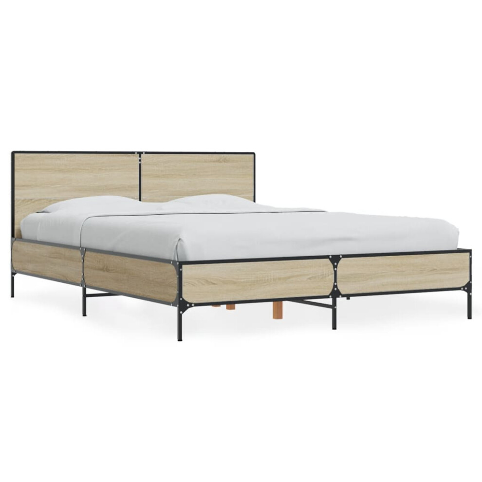 Vidaxl (Sonoma Oak, 135 X 190 Cm) Bed Frame Home Bed Base Smoked Oak 140X190 Cm Engineered Wood And Metal
