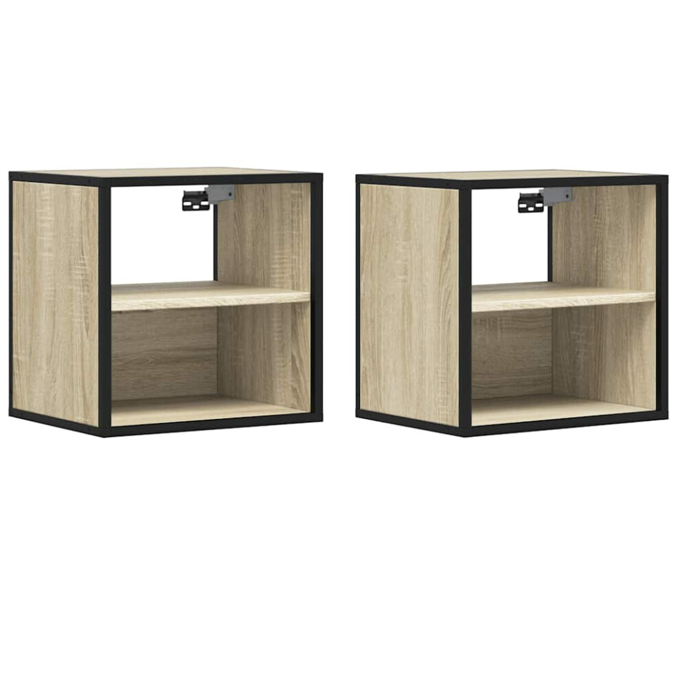 Vidaxl (Sonoma Oak, 2 Pcs) Wall-Mounted Bedside Cabinet Black 40X31x39.5 Cm Cabinet Bedside Table