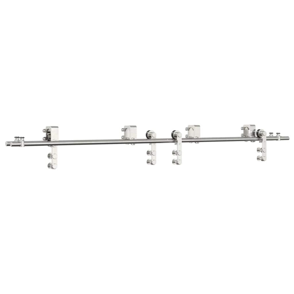 (4 pcs) vidaXL Sliding Door Hardware Kit 200 cm Stainless Steel Silver
