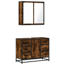 (smoked oak) vidaXL 2 Piece Bathroom Furniture Set Brown Oak Engineered Wood