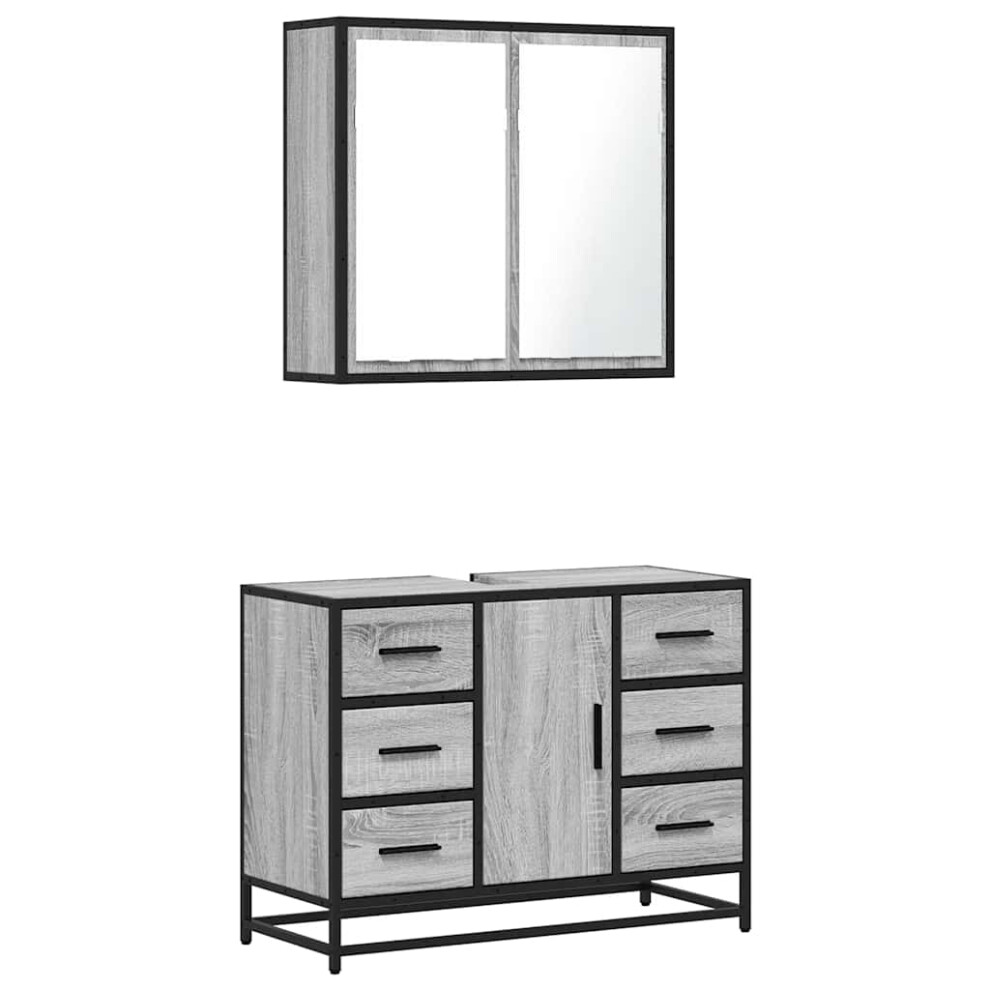 (grey sonoma) vidaXL 2 Piece Bathroom Furniture Set Brown Oak Engineered Wood