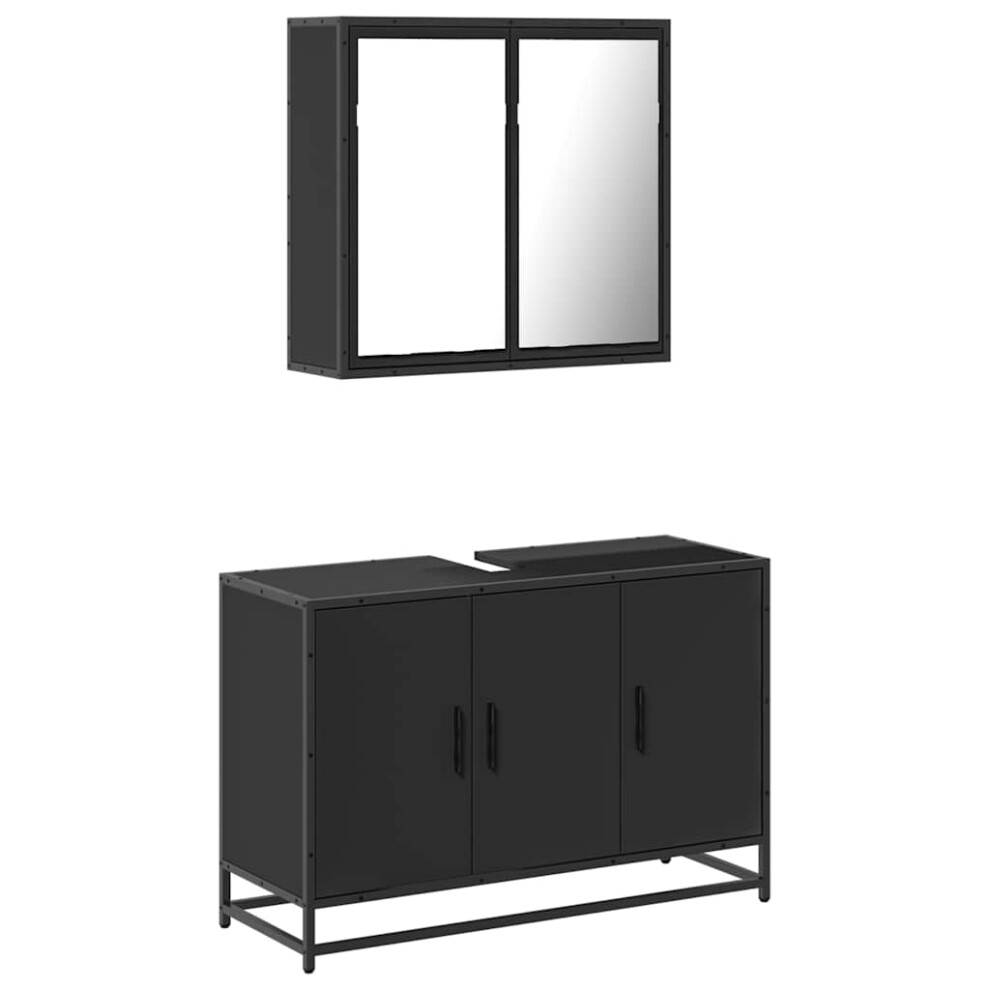 (black) vidaXL 2 Piece Bathroom Furniture Set Black Engineered Wood bathroom cabinet