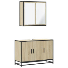 (sonoma oak) vidaXL 2 Piece Bathroom Furniture Set Black Engineered Wood bathroom cabinet