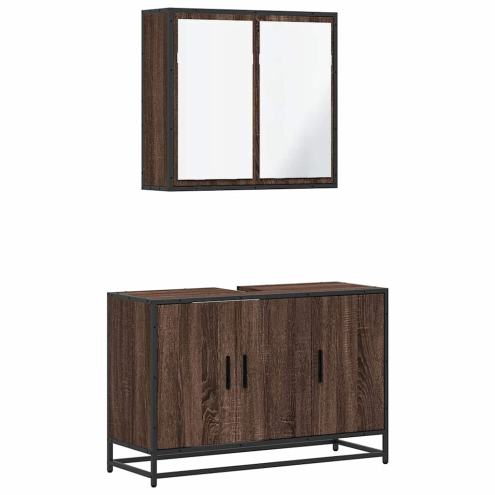 (brown oak) vidaXL 2 Piece Bathroom Furniture Set Black Engineered Wood bathroom cabinet-image-OPC-PFW7RVM-NEW