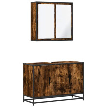 (smoked oak) vidaXL 2 Piece Bathroom Furniture Set Black Engineered Wood bathroom cabinet